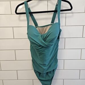 Kona Sol Green Twist-Front One-Piece Swimsuit
